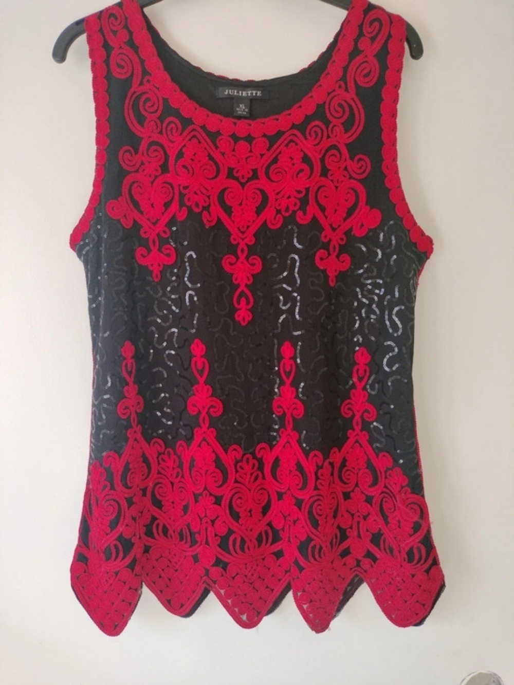 Alfani Embroidered Floral Tank Top in Black & Red Like New